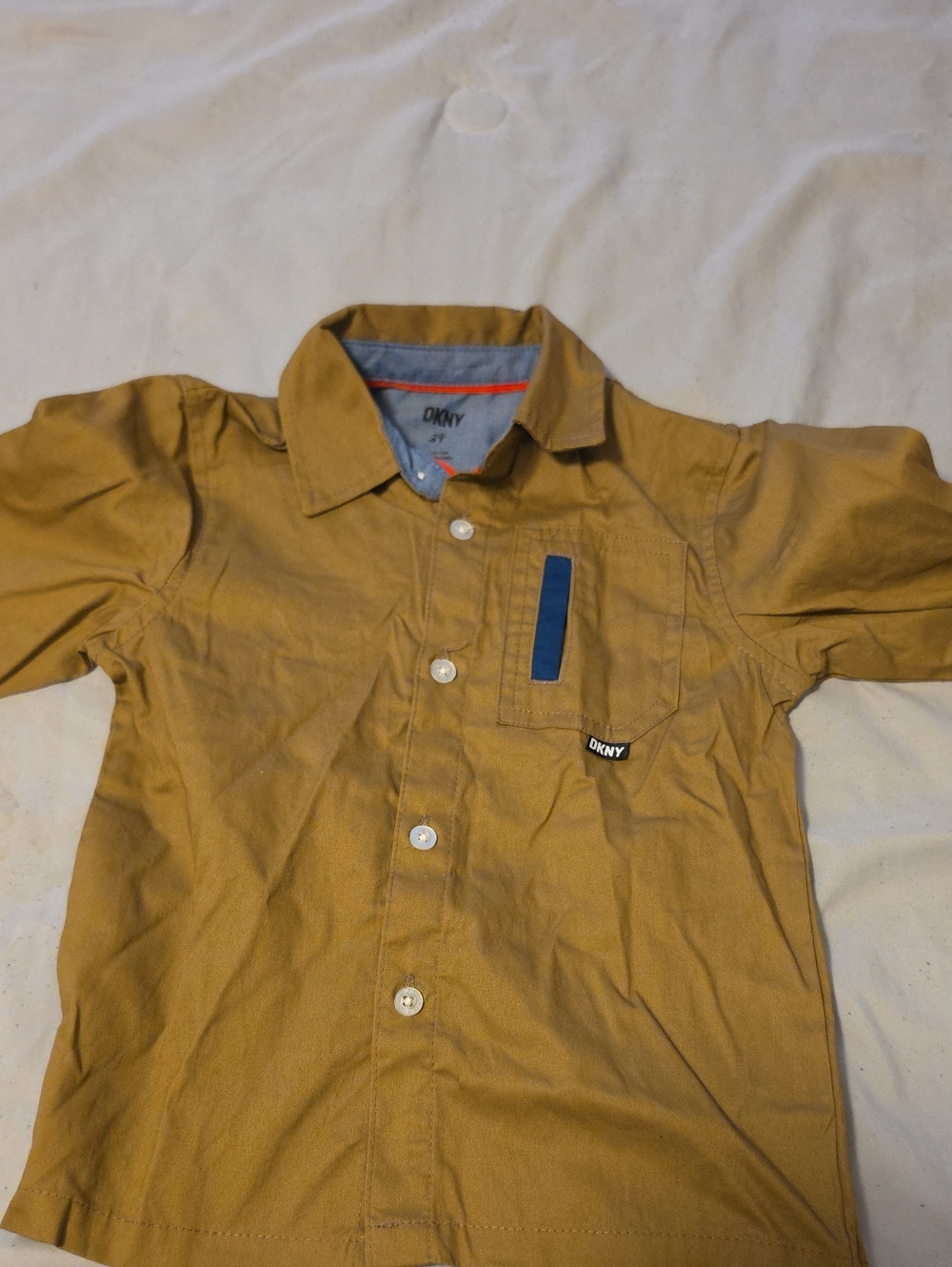 DKNY Boys' Mustard Button-Front Shirt with Blue Trim